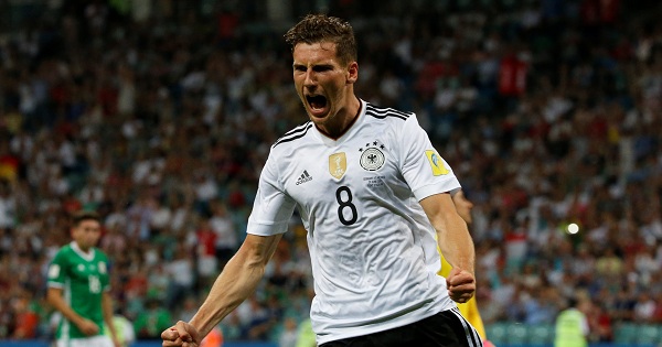 Germany’s Leon Goretzka celebrates scoring their second goal in the semifinal of the FIFA Confederations Cup in Sochi, Russia, on June 29, 2017.