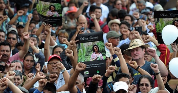 Hundreds gathered for the funeral of murdered indigenous activist Berta Caceres, in La Esperanza on March 2016.