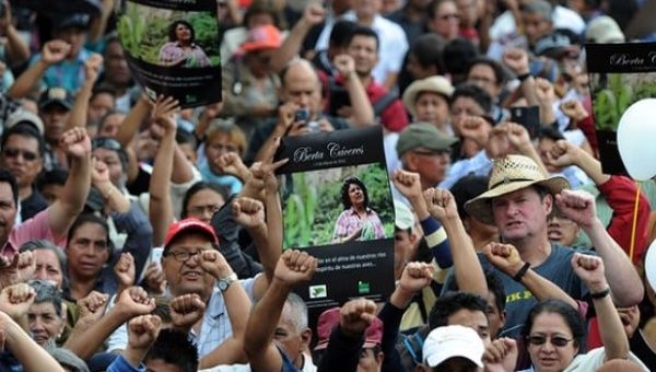 Hundreds gathered for the funeral of murdered indigenous activist Berta Caceres, in La Esperanza on March 2016.