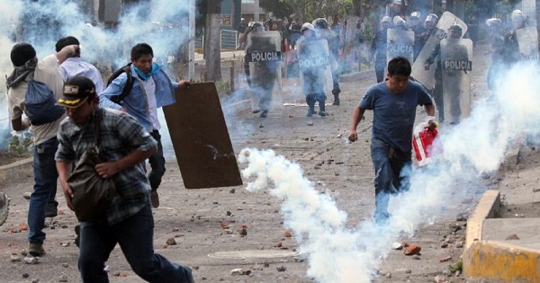 Protesters met with tear gas during a May, 2015 strike.