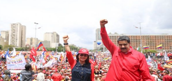 Venezuela's President Nicolas Maduro has been addressing crowds in Caracas as campaigning ends.