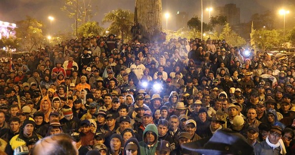 Thousands of campesinos celebrated the vote outside Paraguay's chamber of representatives.