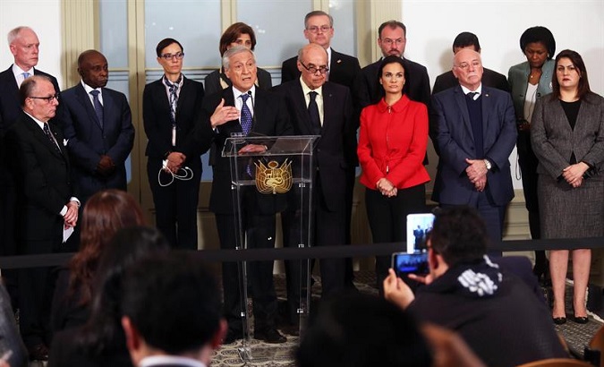 Chile's Foreign Minister Heraldo Munoz chairs the Declaration of Lima along with ministers from 17 other nations in Lima, Peru, August 8, 2017