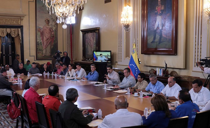 President Nicolas Maduro speaks to ministers and governors in Caracas, Sept. 25, 2017.