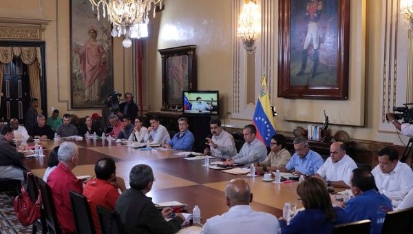 President Nicolas Maduro speaks to ministers and governors in Caracas, Sept. 25, 2017.