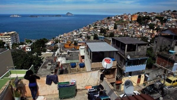 A working class neighborhood, often referred to as a 'favela,'in the city of Rio de Janeiro.