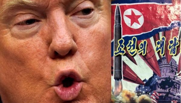 Donald Trump (L) and an anti-Trump leaflet believed to come from North Korea by balloon is pictured in this undated handout photo released by NK News on Oct. 16, 2017. 