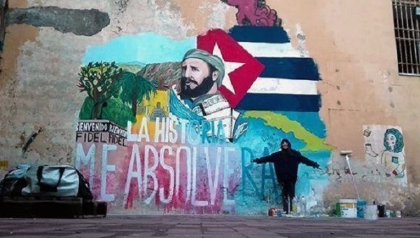 A mural dedicated to late Cuban leader Fidel Castro in Naples, Italy.