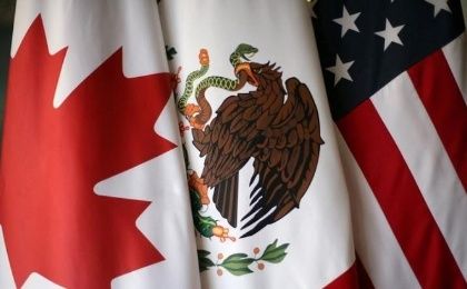lags are pictured during the fifth round of NAFTA talks involving the United States, Mexico and Canada, in Mexico City, Mexico, Nov. 19, 2017.
