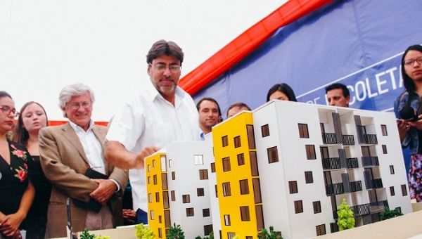 Recoleta Mayor, Daniel Jadue, at the inauguration of the Popular Real Estate building on Social Justice St.