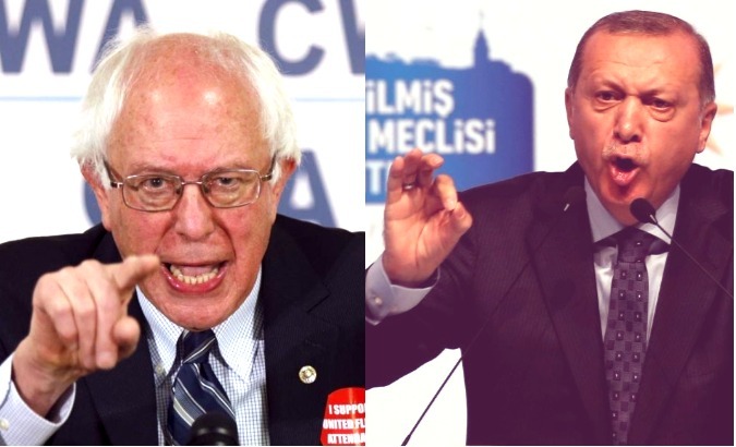 Bernie Sander (L) and Recep Tayyip Erdogan have denounced Israel's attack on Palestinian protesters.