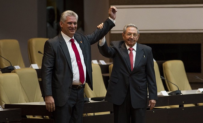 Cuba's new President Miguel Diaz-Canel at the National Assembly with former President Raul Castro.