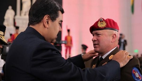 Nicolas Maduro during a military ceremony promoting members of the armed forces.