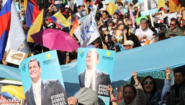 Thousands marched through Quito in support of former President Rafael Correa, accused of involvement in a failed kidnapping.