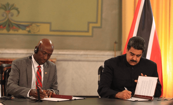 Prime Minister of Trinidad and Tobago Keith Rowley and Venezuelan President Nicolas Maduro.