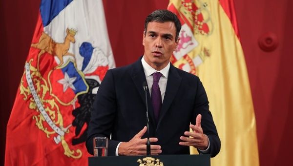 Pedro Sanchez during a joint press conference in Chile. 