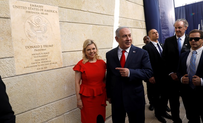 Israeli Prime Minister Benjamin Netanyahu at the U.S. embassy in Jerusalem after its opening ceremony, May, 2018.