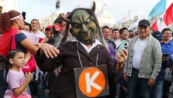 Demonstrators in Lima, Peru, protest against corruption scandals centered on Keiko Fujimori who might go to prison.