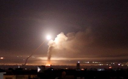 Missile fire is seen from Damascus, Syria May 10, 2018. 