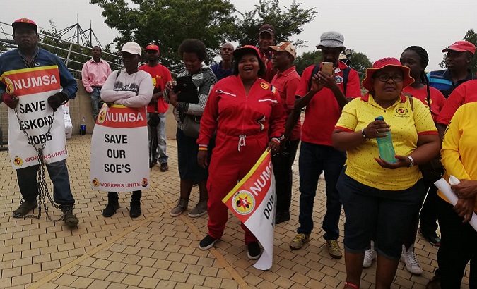 NUMSA union members held a lunchtime picket this week at Eskom’s headquarters in Johannesburg