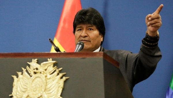 Bolivia's President Evo Morales speaks during a news conference at the presidential palace La Casa Grande del Pueblo in La Paz, Bolivia, Feb. 5, 2019.