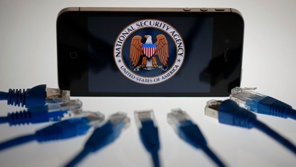An illustration picture shows the logo of the National Security Agency on an iPhone in Berlin, Jun. 7, 2013.
