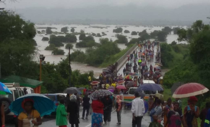 Floods render Kamuzu Bridge on the Shire River in Chikwawa in the Southern Region of Malawi impassable.