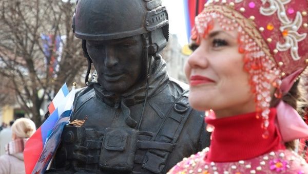 People celebrate the 5th fifth anniversary of Crimea’s reunification with Russia in Simferopol, Crimea, March 15, 2019.