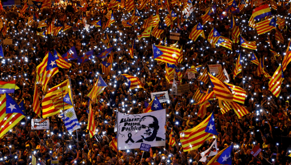 Demonstrators against the trial of Catalan leaders and call for self-determination rights, in Madrid, Spain March 16, 2019