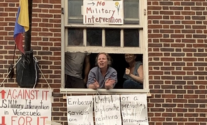 Codepink protecting the Venezuelan embassy at Washington DC, May 9, 2019.