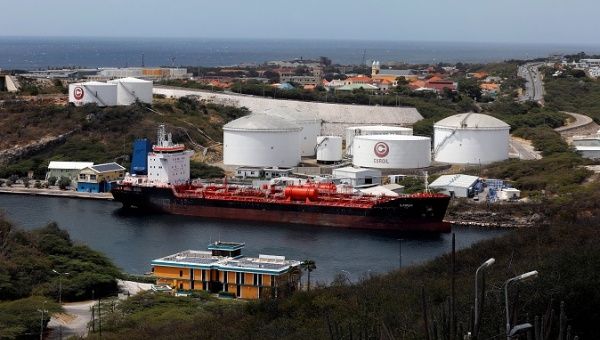A crude oil tanker is docked at Isla Oil Refinery PDVSA terminal in Willemstad on the island of Curacao, February 22, 2019. 