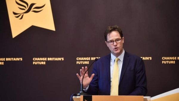 Former Liberal Democrat leader Nick Clegg speaks at a campaign event in London, Britain, May 2 2017.
