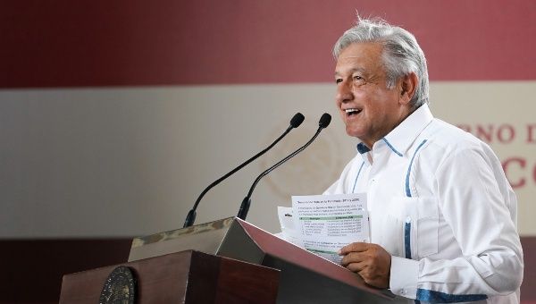 Mexico's President Andres Manuel Lopez Obrador deliver a speech to supporters in Merida