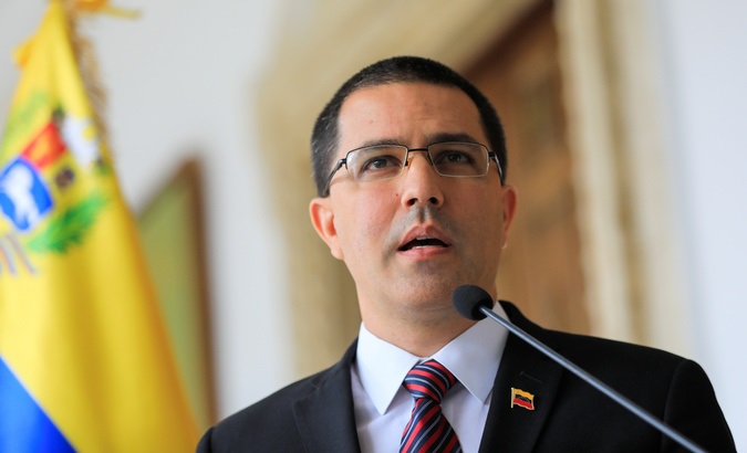 Foreign Minister Jorge Arreaza at a news conference in Caracas, Venezuela August 30, 2019.