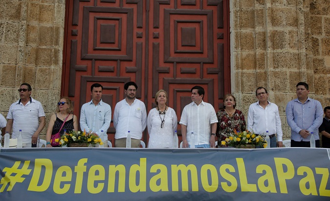 Human rights defenders, peace activists, politicians, priests and other social leaders formed the 'Let's Defend Peace' movement in Cartagena, Colombia, August 30, 2019.