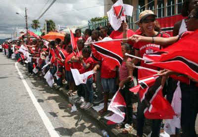 Trinidad and Tobago citizens celebrate their independence from Britain, proud of their flag