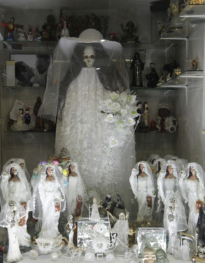 Altar with the image of Santa Muerte in the Alfareria street, in the Tepito neighborhood, Mexico City, Mexico, Oct. 31, 2019.