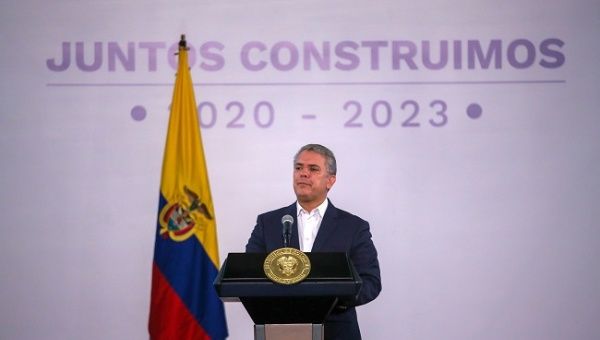 Colombia's President Ivan Duque speaks during a meeting with mayors and governors elected for the new term of office, in Bogota, Colombia November 24, 2019.