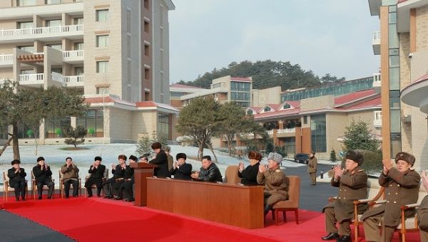 North Korean leader Kim Jong Un applauds during a ceremony for the completion of the Yangdok County Hot Spring Cultural Recreation Center in North Korea in this undated picture released by North Korea's Central News Agency (KCNA) on December 7, 2019.
