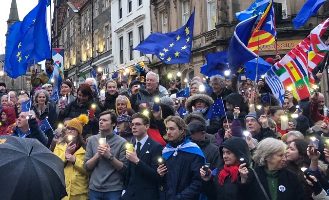 Pro-independence demonstrations in Glasgow, Scotland, Jan. 31, 2020.