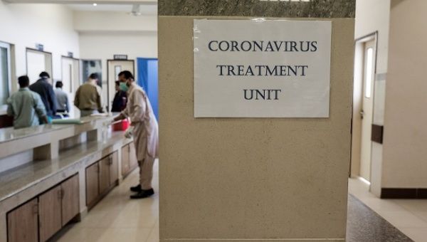 A sign is seen in an isolation wards section, setup for the precautionary measures for the coronavirus patients treatment, at the Jinnah Post Graduate Medical Center (JPMC) in Karachi, Pakistan February 3, 2020. 