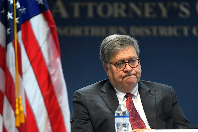 US Attorney General William Barr meets with federal officials and stakeholders at the U.S. Attorney's Office for the Northern District of Georgia during a panel discussion in Atlanta, Georgia, USA. September 21, 2020.