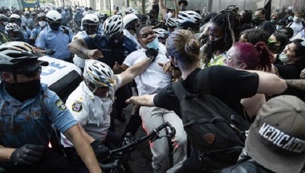 Police brutality during anti-racism rally, U.S., August, 8, 2020.