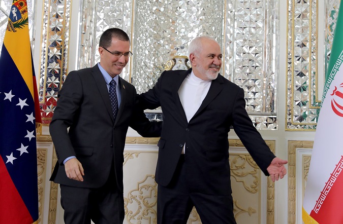 Iranian Foreign Minister Mohammad Javad Zarif (R) welcomes Venezuela's Foreign Minister Jorge Arreaza (L) during their meeting at the Foreign Ministry in Tehran, Iran, 20 January 2020.