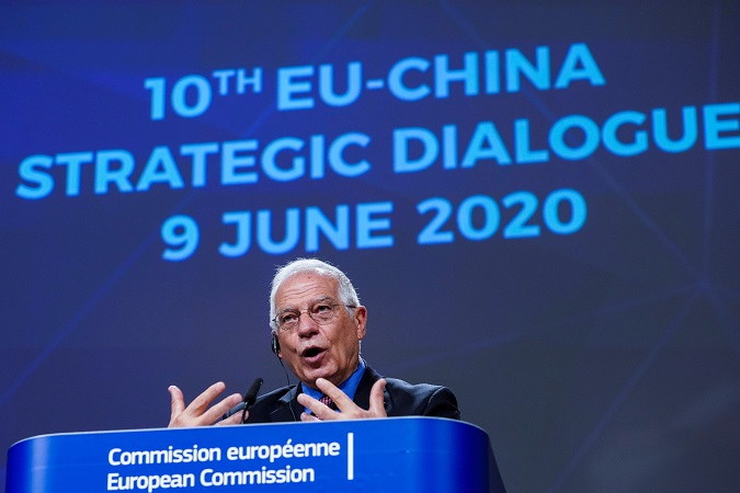 European High Representative of the Union for Foreign Affairs, Josep Borrell during a video press conference on the 10th EU-China Strategic Dialogue, at the European Commission in Brussels, Belgium, 09 June 2020.