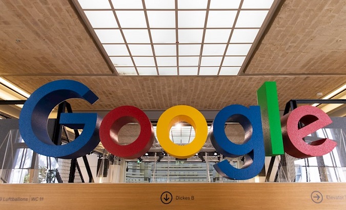 Google logo is displayed at the company’s offices in Berlin, Germany, Dec. 10, 2020.