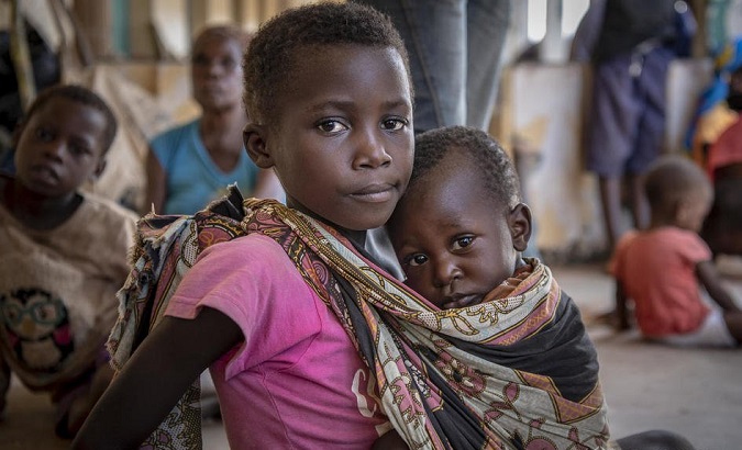 Children at a displacement site in Mozambique, 2019.