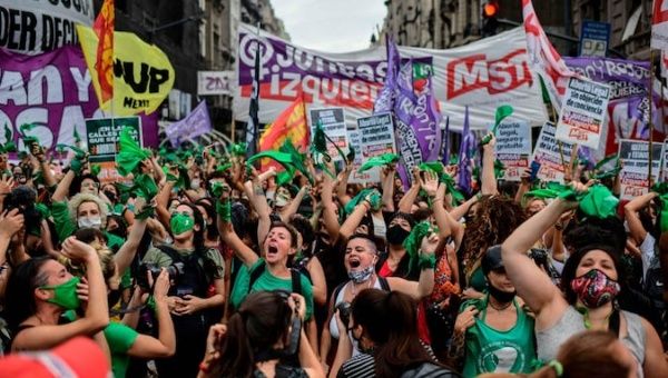 Women demand safe abortion law in Buenos Aires, Argentina, Dec. 11, 2020 