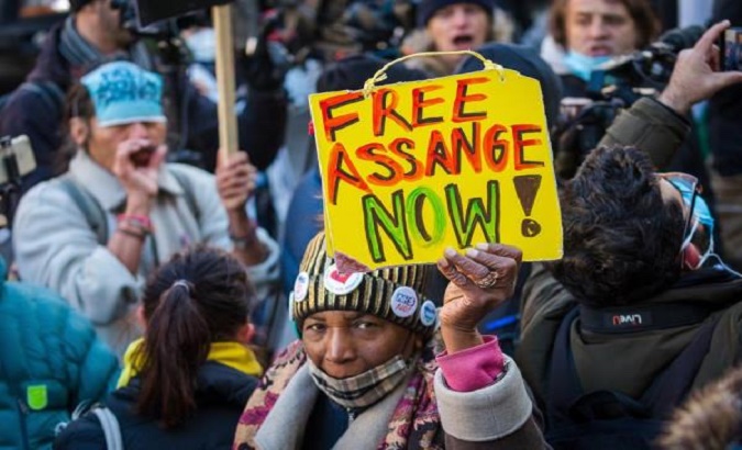 Protesters demand Julian Assange's Freedom in London, U.K., January 6, 2021.