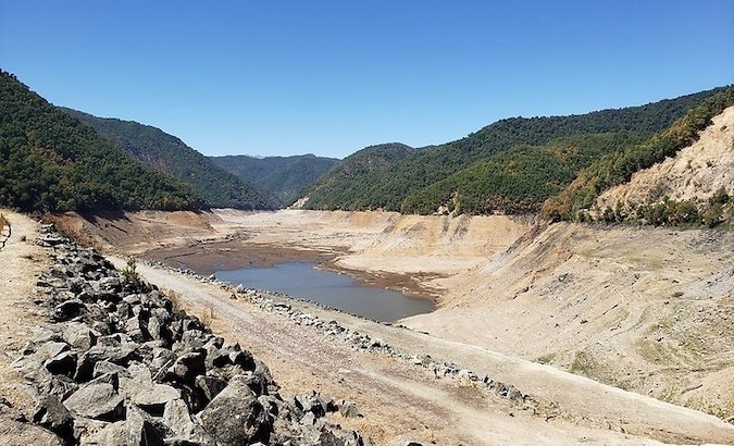 The Bullileo Reservoir is almost dry, Santiago, Chile, Jan. 13, 2021.